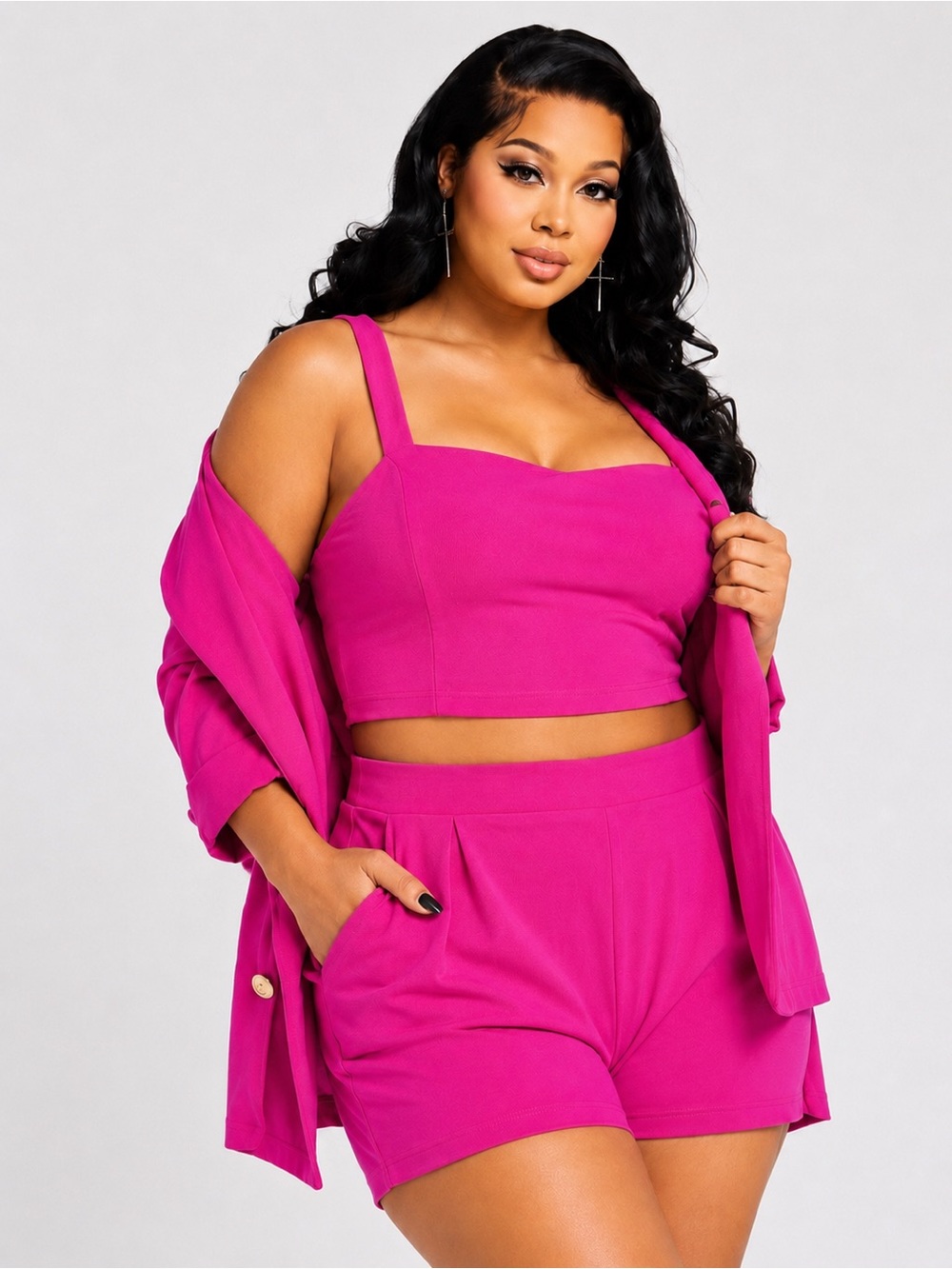 Plus Size Fuchsia Shorts & Crop Top Set